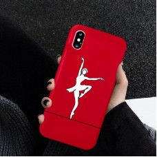 Красный силиконовый чехол с белым принтом "Балерина" на iPhone X