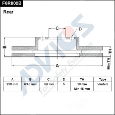 Диск тормозной зад. ADVICS
					
F6R800B