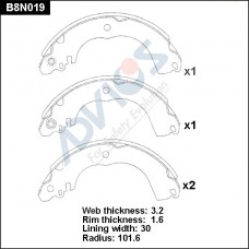 Колодки тормозные барабанные ADVICS
					
B8N019