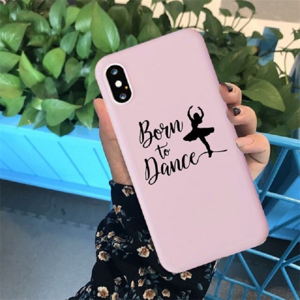 Стильный, яркий розовый силиконовый чехол бампер на айфон с черным принтом "Балерина" на iPhone XR