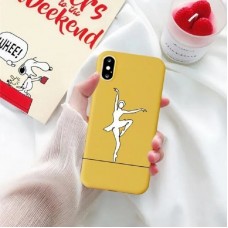 Желтый силиконовый чехол бампер для телефона с белым принтом "Балерина" на iPhone 7 Plus