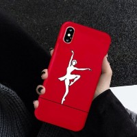 Красный силиконовый чехол с белым принтом "Балерина" на iPhone 7 Plus