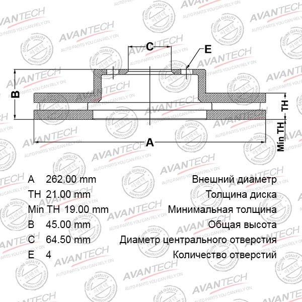 
Диск тормозной AVANTECH
					