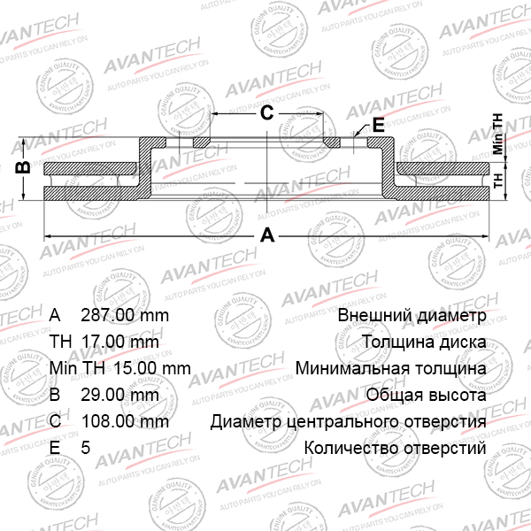 
Диск тормозной AVANTECH
					