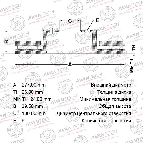 
Диск тормозной AVANTECH
					