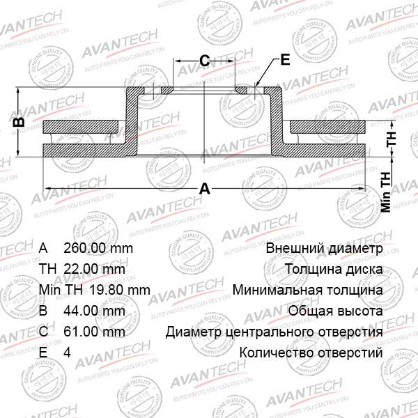 
Диск тормозной AVANTECH
					