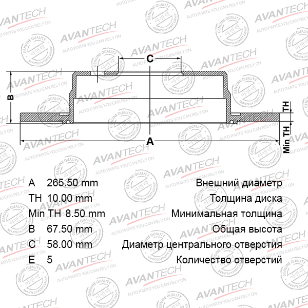 
Диск тормозной AVANTECH
					