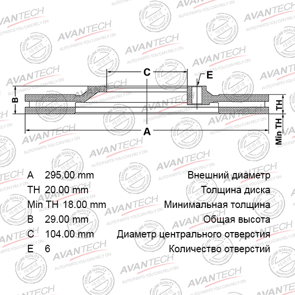 
Диск тормозной AVANTECH
					