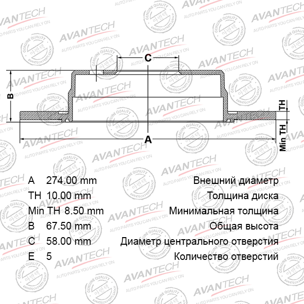 
Диск тормозной AVANTECH
					