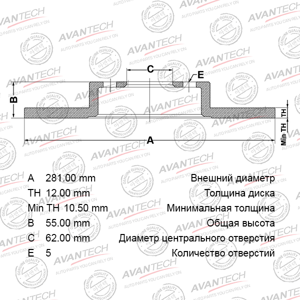 
Диск тормозной AVANTECH
					